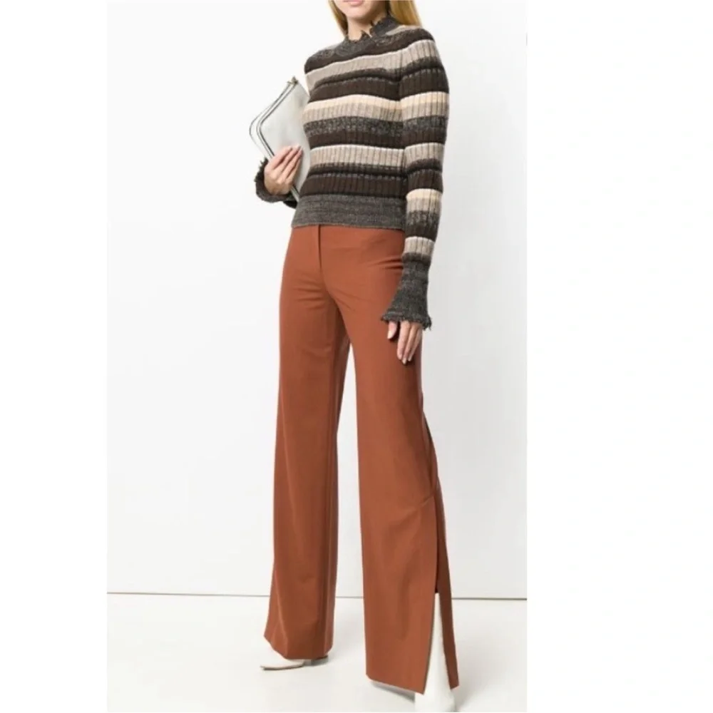 Theory High Slit Trouser Stretch Wool High Rise Flared Wide Leg Pant Brandy 6 - Picture 11 of 11